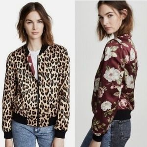 Alice + Olivia reversible silk Lonnie bomber jacket leopard/floral